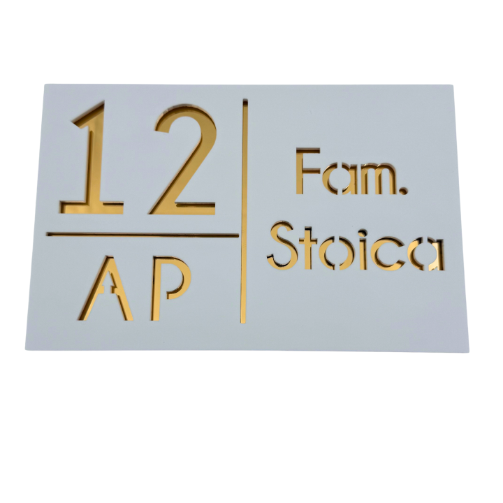 NUMAR APARTMANET PREMIUM - Alb Satinat / Auriu Oglinda - 20x13cm