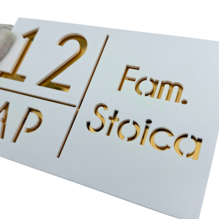 NUMAR APARTMANET PREMIUM - Alb Satinat / Auriu Oglinda - 20x13cm