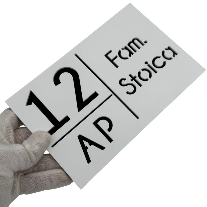 NUMAR APARTMANET PREMIUM - Alb Satinat / Negru Lucios - 20x13cm