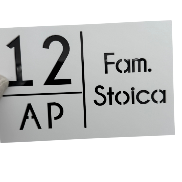 NUMAR APARTMANET PREMIUM - Alb Satinat / Negru Lucios - 20x13cm