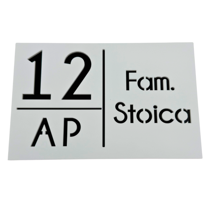 NUMAR APARTMANET PREMIUM - Alb Satinat / Negru Lucios - 20x13cm