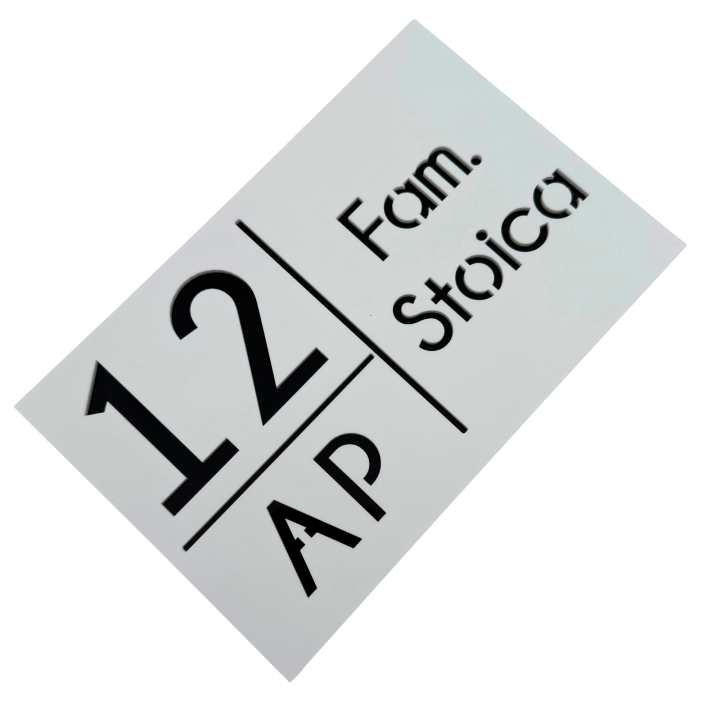 NUMAR APARTMANET PREMIUM - Alb Satinat / Negru Lucios - 20x13cm