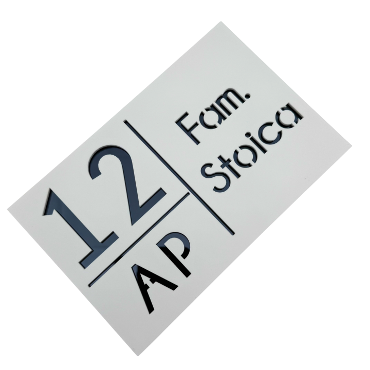 NUMAR APARTMANET PREMIUM - Alb Satinat / Gri Antracit Oglinda - 20x13cm