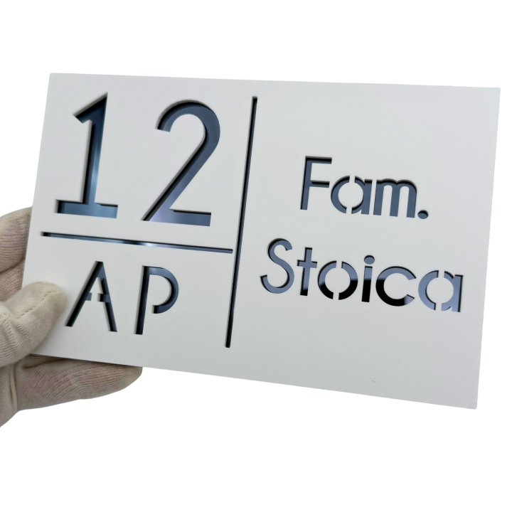 NUMAR APARTMANET PREMIUM - Alb Satinat / Gri Antracit Oglinda - 20x13cm