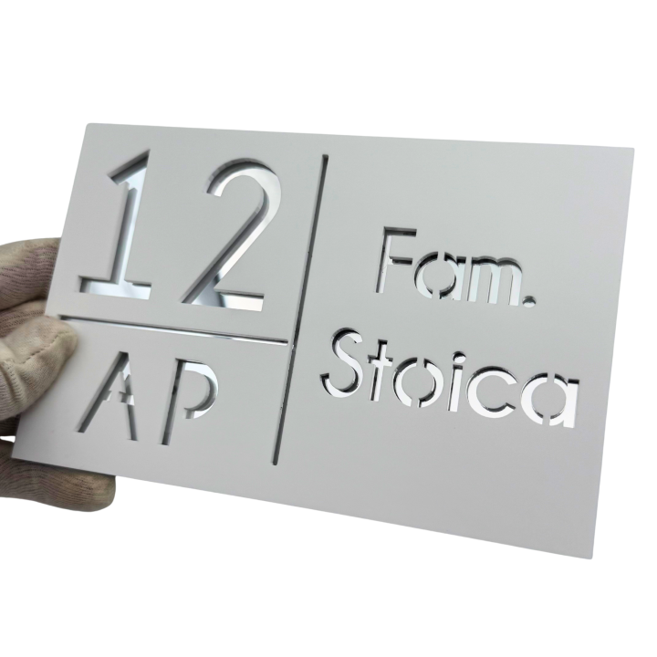 NUMAR APARTMANET PREMIUM - Alb Satinat / Argintiu Oglinda - 20x13cm