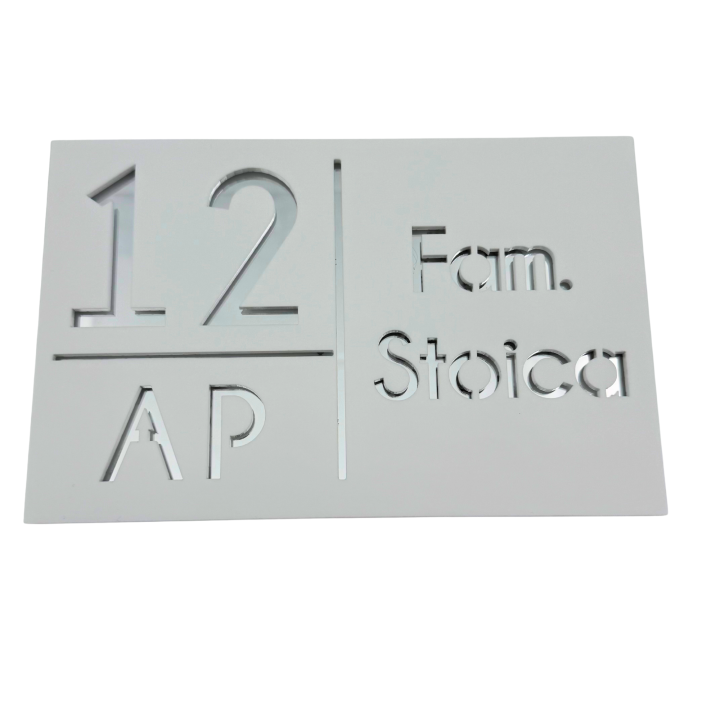 NUMAR APARTMANET PREMIUM - Alb Satinat / Argintiu Oglinda - 20x13cm