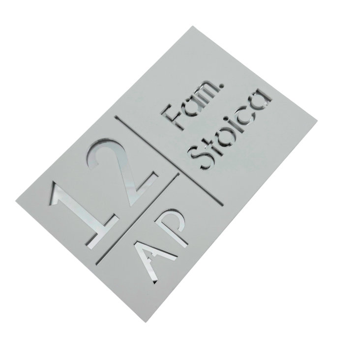 NUMAR APARTMANET PREMIUM - Alb Satinat / Argintiu Oglinda - 20x13cm