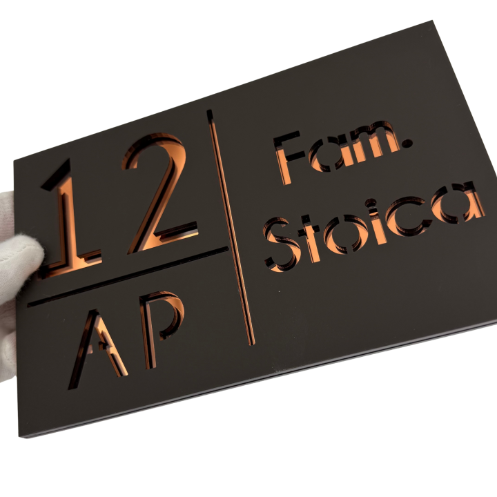 NUMAR APARTMANET PREMIUM - Maro Satinat / Cupru Oglinda - 20x13cm