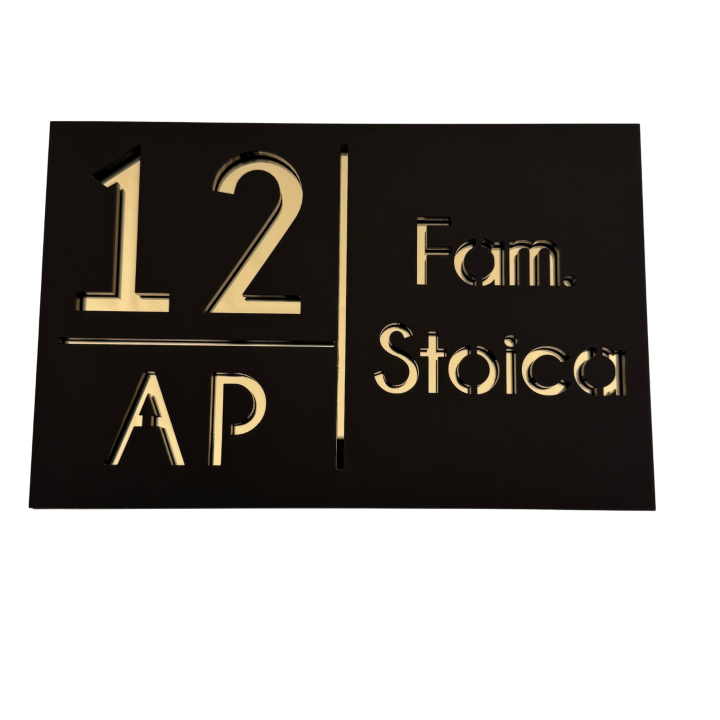 NUMAR APARTMANET PREMIUM - Maro Satinat / Auriu Oglinda - 20x13cm