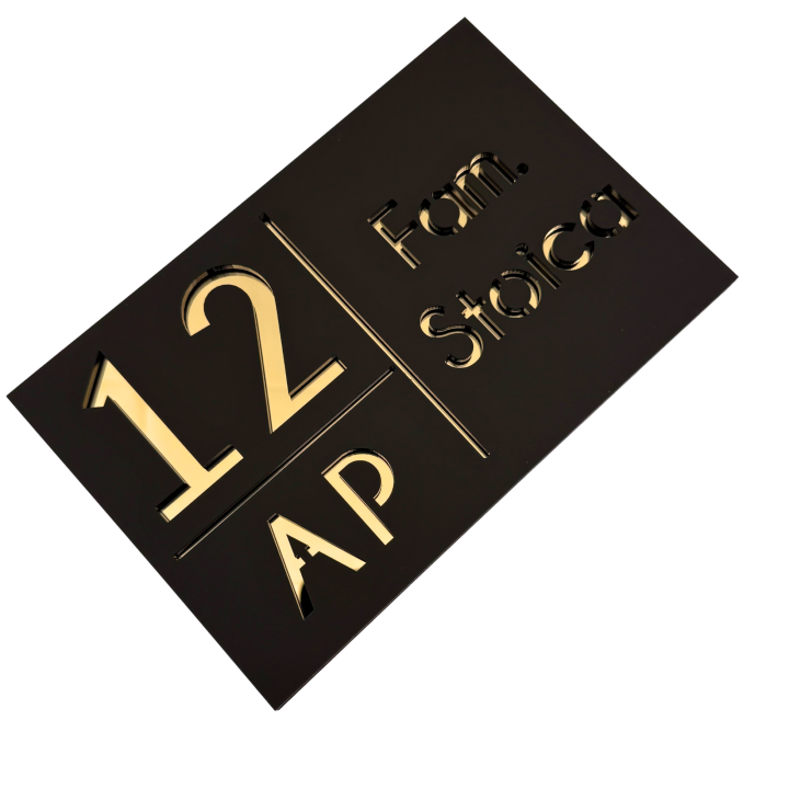 NUMAR APARTMANET PREMIUM - Maro Satinat / Auriu Oglinda - 20x13cm