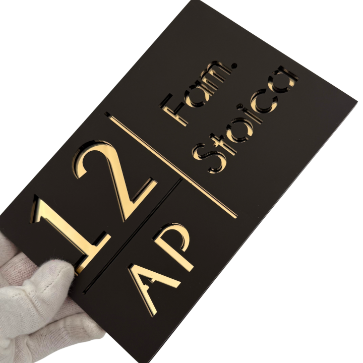 NUMAR APARTMANET PREMIUM - Maro Satinat / Auriu Oglinda - 20x13cm