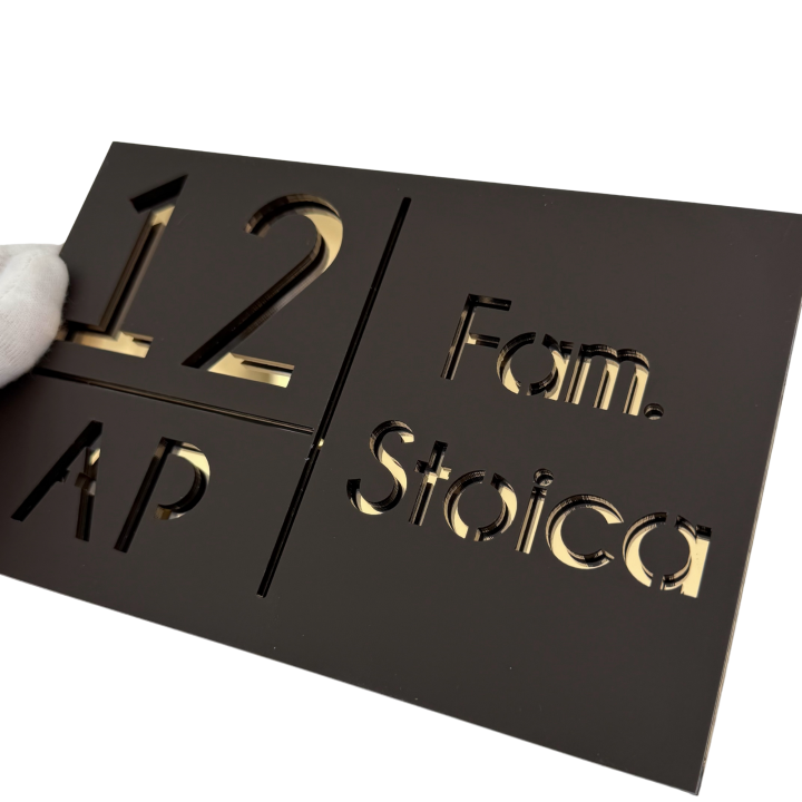 NUMAR APARTMANET PREMIUM - Maro Satinat / Auriu Oglinda - 20x13cm