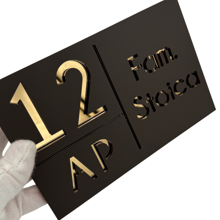 NUMAR APARTMANET PREMIUM - Maro Satinat / Auriu Oglinda - 20x13cm