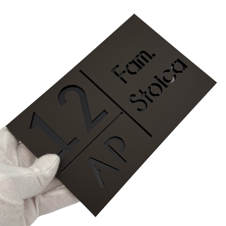 NUMAR APARTMANET PREMIUM - Maro Satinat / Negru Lucios - 20x13cm