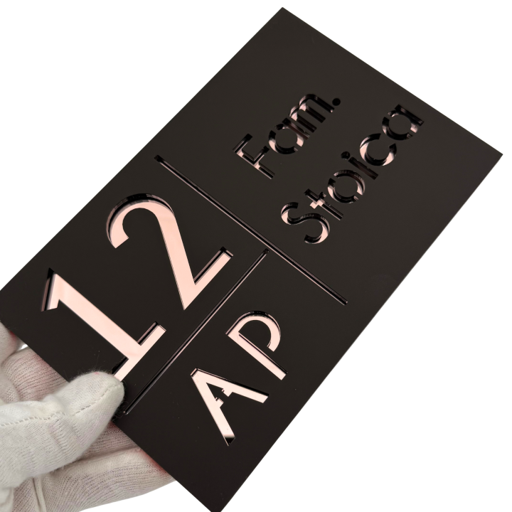 NUMAR APARTMANET PREMIUM - Maro Satinat / Roze Auriu Oglinda - 20x13cm