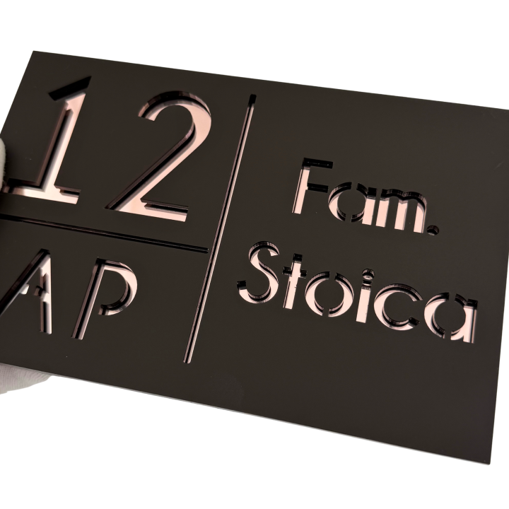 NUMAR APARTMANET PREMIUM - Maro Satinat / Roze Auriu Oglinda - 20x13cm