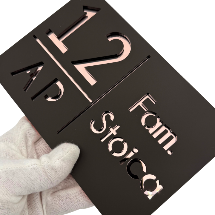 NUMAR APARTMANET PREMIUM - Maro Satinat / Roze Auriu Oglinda - 20x13cm