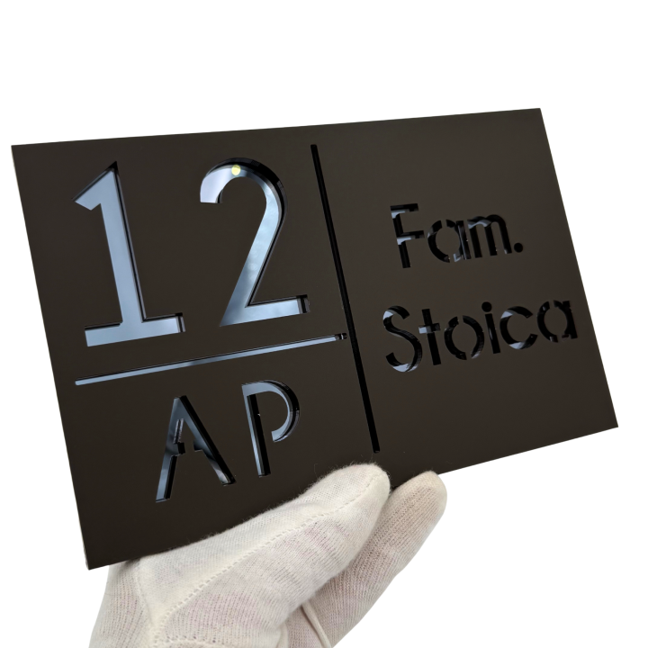 NUMAR APARTMANET PREMIUM - Maro Satinat / Gri Antracit Oglinda - 20x13cm