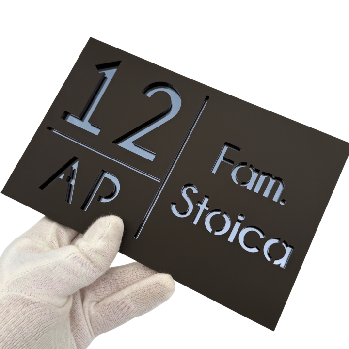 NUMAR APARTMANET PREMIUM - Maro Satinat / Gri Antracit Oglinda - 20x13cm