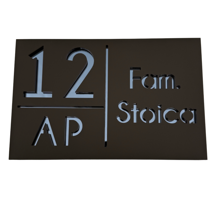 NUMAR APARTMANET PREMIUM - Maro Satinat / Gri Antracit Oglinda - 20x13cm