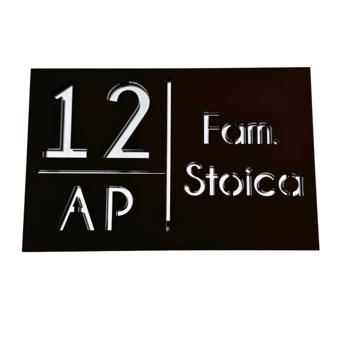 NUMAR APARTMANET PREMIUM - Maro Satinat / Argintiu Oglinda - 20x13cm