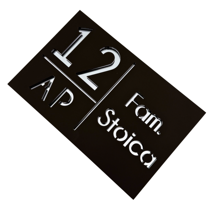 NUMAR APARTMANET PREMIUM - Maro Satinat / Argintiu Oglinda - 20x13cm