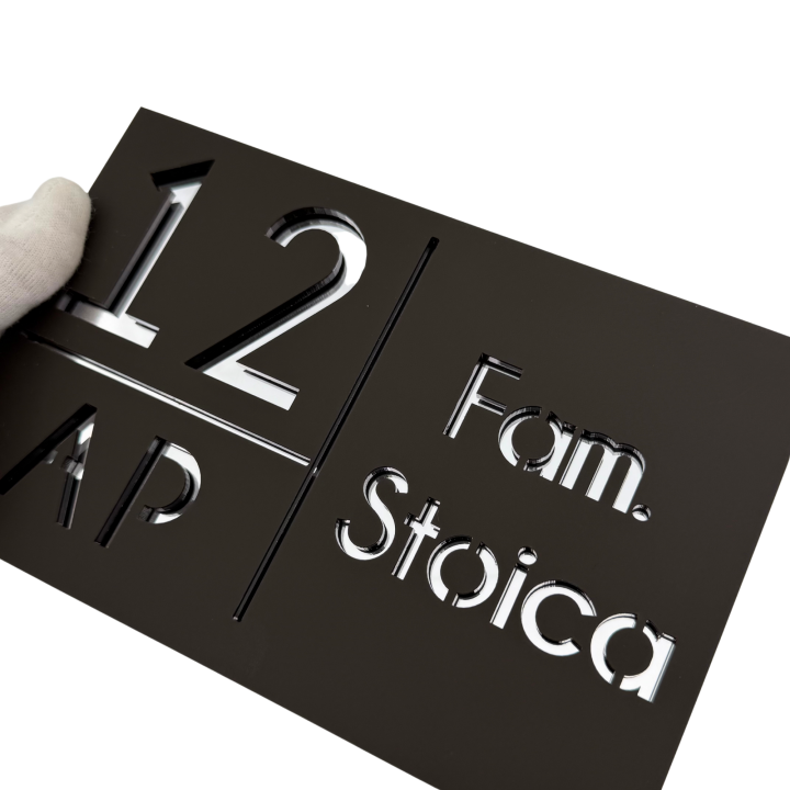 NUMAR APARTMANET PREMIUM - Maro Satinat / Argintiu Oglinda - 20x13cm