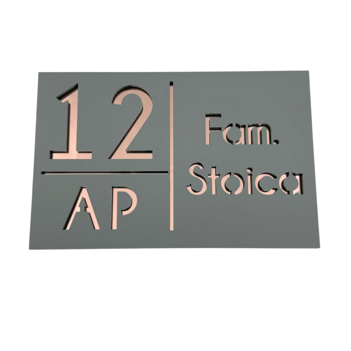 NUMAR APARTMANET PREMIUM - Gri Light Satinat / Cupru Oglinda - 20x13cm