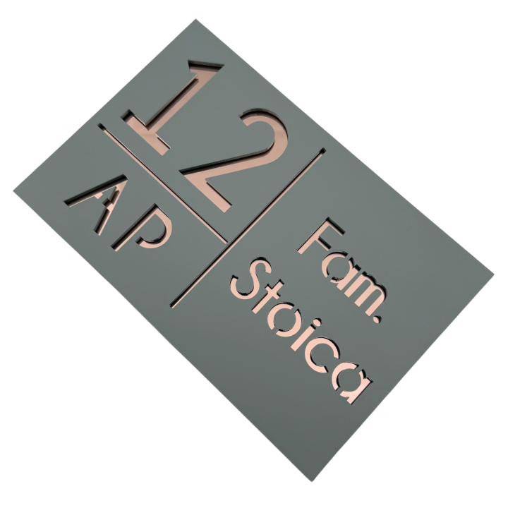 NUMAR APARTMANET PREMIUM - Gri Light Satinat / Cupru Oglinda - 20x13cm