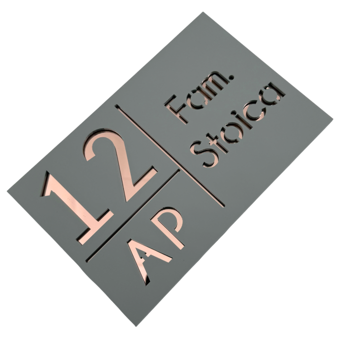 NUMAR APARTMANET PREMIUM - Gri Light Satinat / Cupru Oglinda - 20x13cm