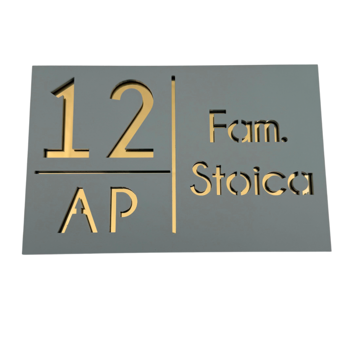 NUMAR APARTMANET PREMIUM - Gri Light Satinat / Auriu Oglinda - 20x13cm