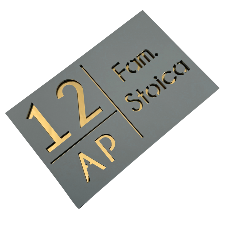 NUMAR APARTMANET PREMIUM - Gri Light Satinat / Auriu Oglinda - 20x13cm