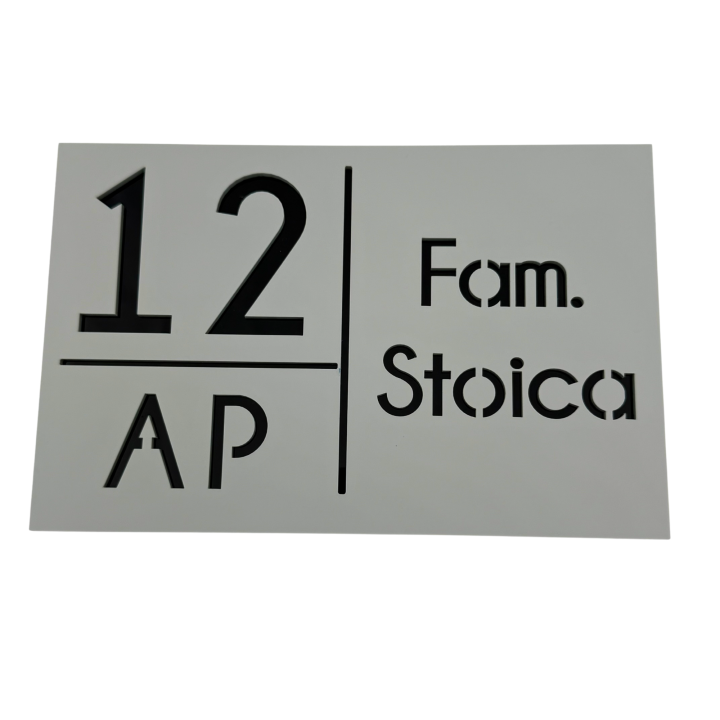 NUMAR APARTMANET PREMIUM - Gri Light Satinat / Negru Lucios - 20x13cm