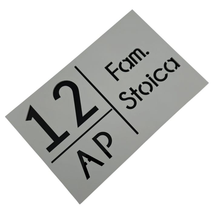 NUMAR APARTMANET PREMIUM - Gri Light Satinat / Negru Lucios - 20x13cm