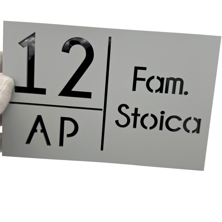 NUMAR APARTMANET PREMIUM - Gri Light Satinat / Negru Lucios - 20x13cm