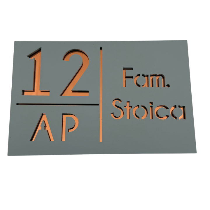 NUMAR APARTMANET PREMIUM - Gri Light Satinat / Cupru Oglinda - 20x13cm