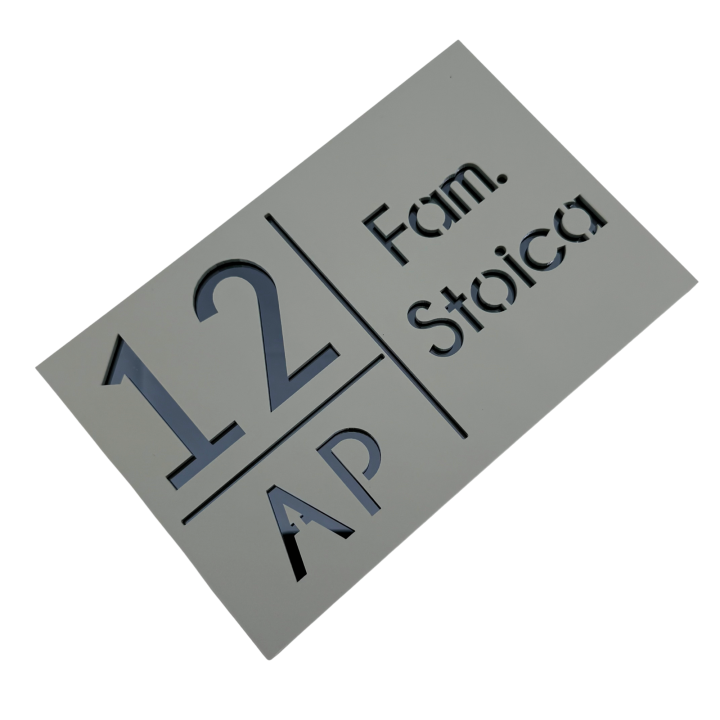 NUMAR APARTMANET PREMIUM - Gri Light Satinat / Gri Antracit Oglinda - 20x13cm