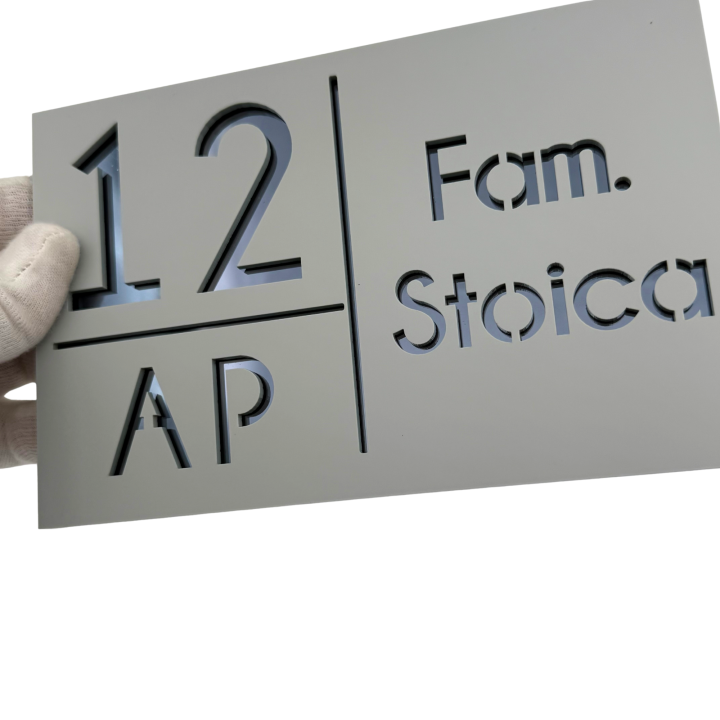 NUMAR APARTMANET PREMIUM - Gri Light Satinat / Gri Antracit Oglinda - 20x13cm