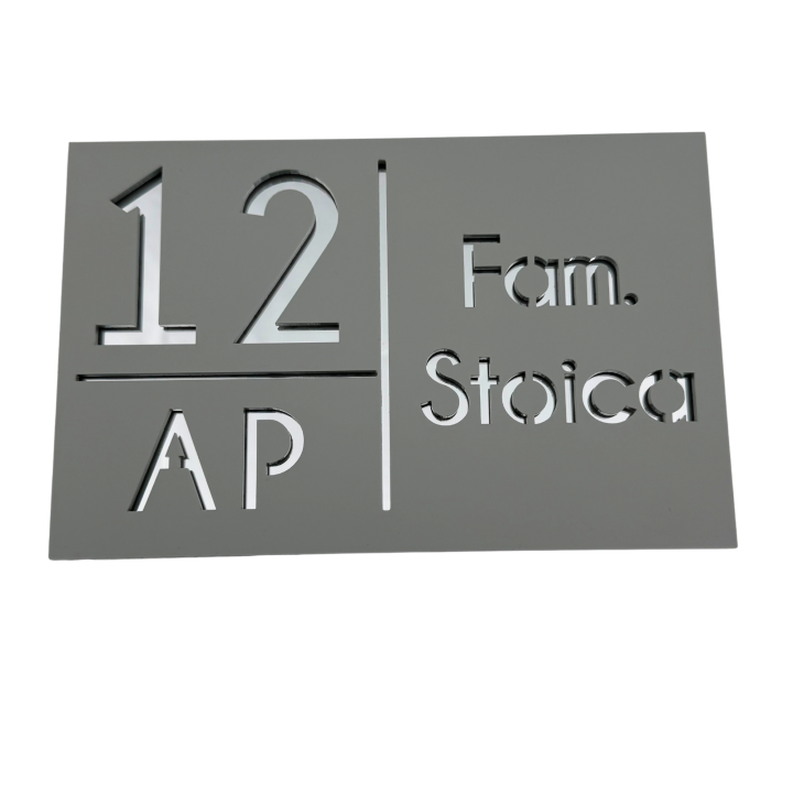 NUMAR APARTMANET PREMIUM - Gri Light Satinat / Roze Auriu Oglinda - 20x13cm