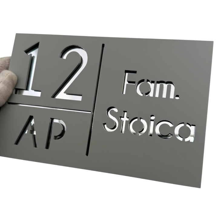 NUMAR APARTMANET PREMIUM - Gri Light Satinat / Roze Auriu Oglinda - 20x13cm