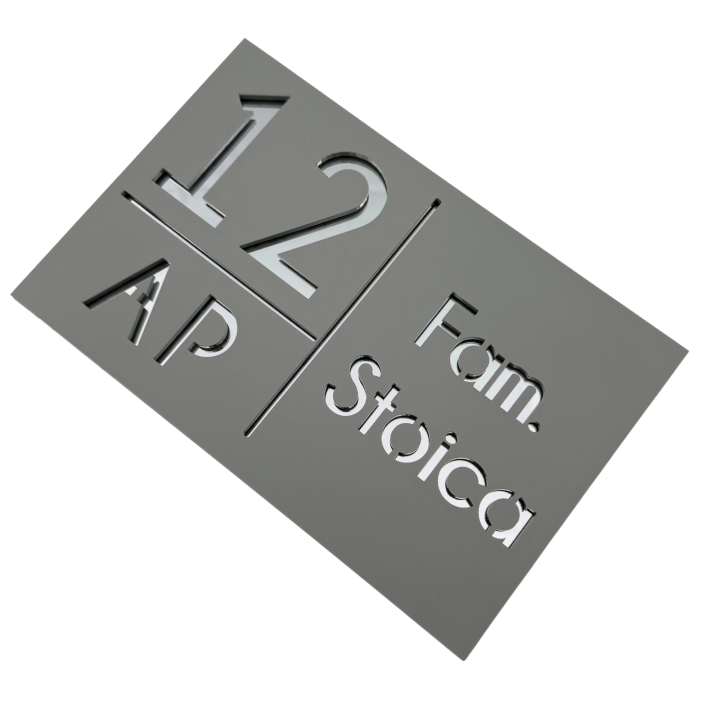 NUMAR APARTMANET PREMIUM - Gri Light Satinat / Roze Auriu Oglinda - 20x13cm