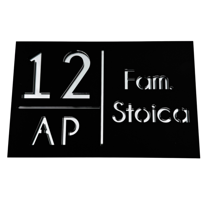 NUMAR APARTMANET PREMIUM - Negru Satinat / Argintiu Oglinda - 20x13cm