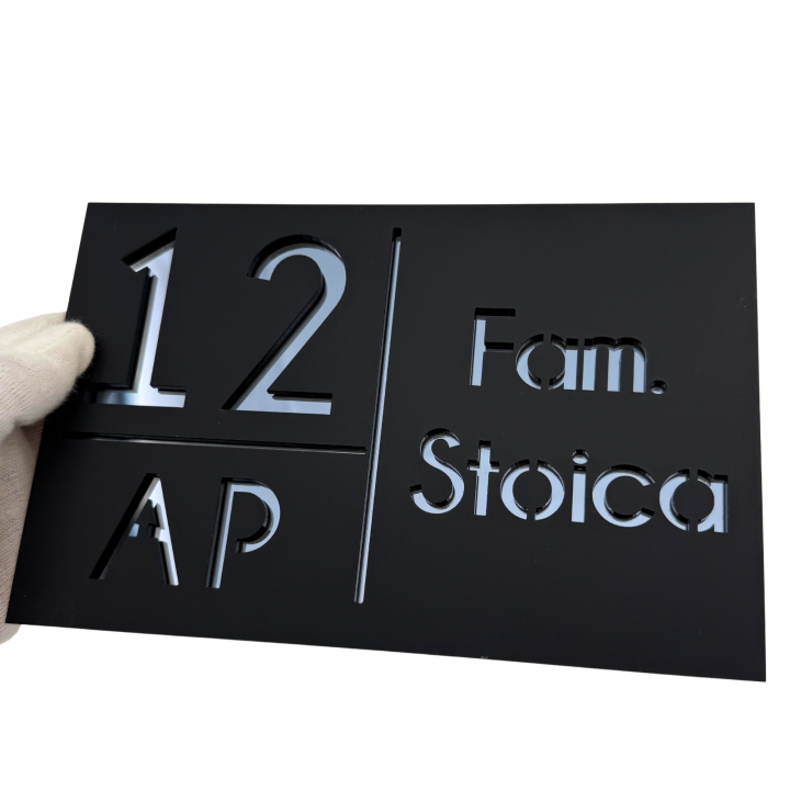 NUMAR APARTMANET PREMIUM - Negru Satinat / Gri Antracit Oglinda - 20x13cm