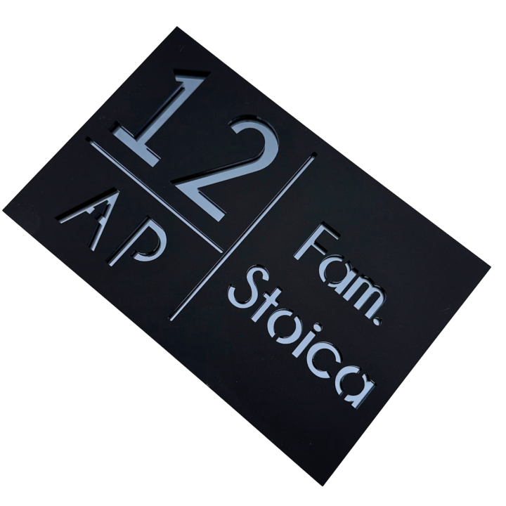 NUMAR APARTMANET PREMIUM - Negru Satinat / Gri Antracit Oglinda - 20x13cm