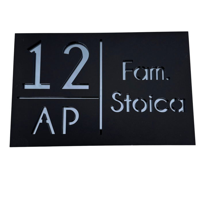 NUMAR APARTMANET PREMIUM - Negru Satinat / Gri Antracit Oglinda - 20x13cm