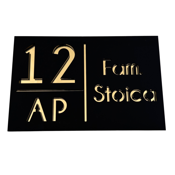 NUMAR APARTMANET PREMIUM - Negru Satinat / Auriu Oglinda - 20x13cm