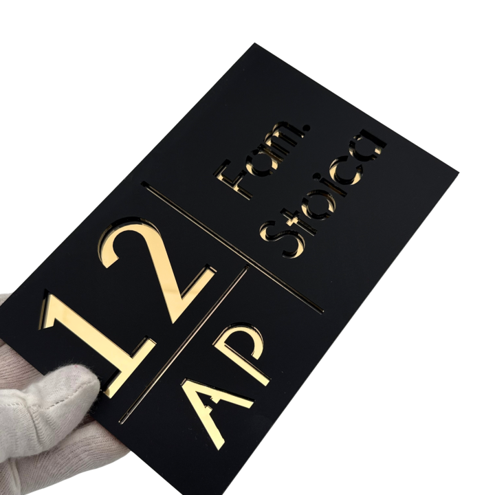 NUMAR APARTMANET PREMIUM - Negru Satinat / Auriu Oglinda - 20x13cm