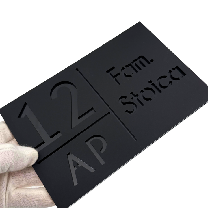 NUMAR APARTMANET PREMIUM - Negru Satinat / Negru Lucios - 20x13cm