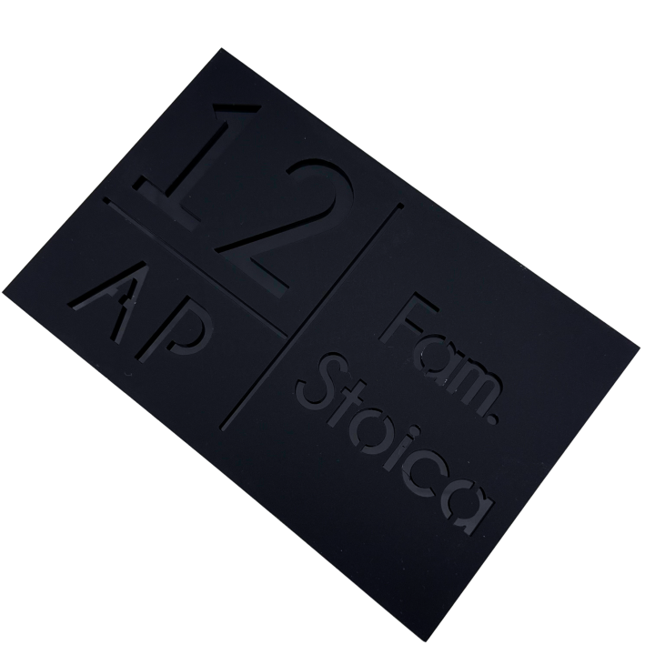 NUMAR APARTMANET PREMIUM - Negru Satinat / Negru Lucios - 20x13cm