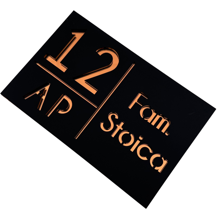 NUMAR APARTMANET PREMIUM - Negru Satinat / Cupru Oglinda - 20x13cm